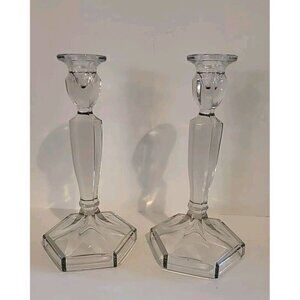 2 Glass‎ Candle Holders Centerpiece Craft Art 8.5" Tall Elegant Classsic Collect